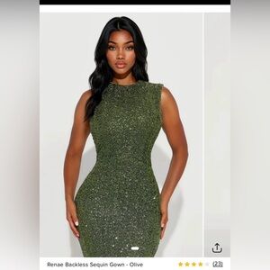 Renae Backless Embellished Olive Sequin Gown